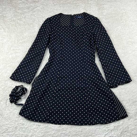 Rope blue and white polka dot chiffon fit and flare dress, 9at or S - Picture 3 of 12
